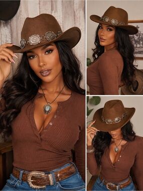NEW Brown Western Cowboy Hat with Silver Concho Band 🤠🤎